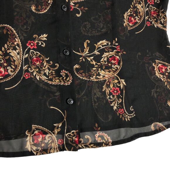 Vintage Emma James Top 14 Black Paisley Floral Sheer Button Y2K Boho Whimsigoth - Picture 7 of 11